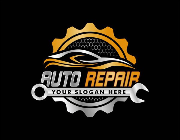 auto repair vector logo badge emblem design template isolated on black background