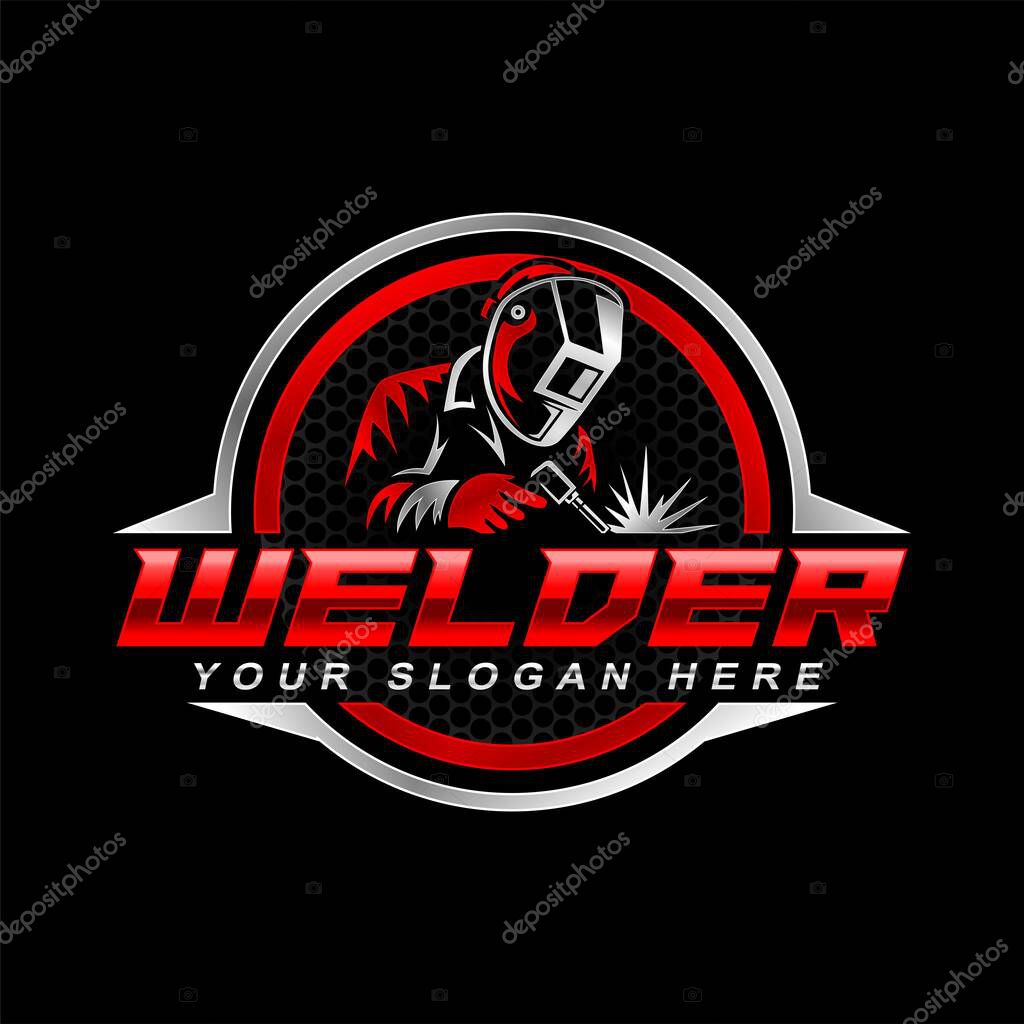 Welding welder logo emblem badge illustration vector design template