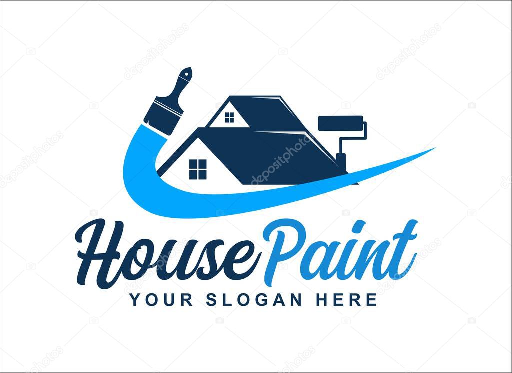 House home colored painting service logo vector silhouette illustration template business logo design.