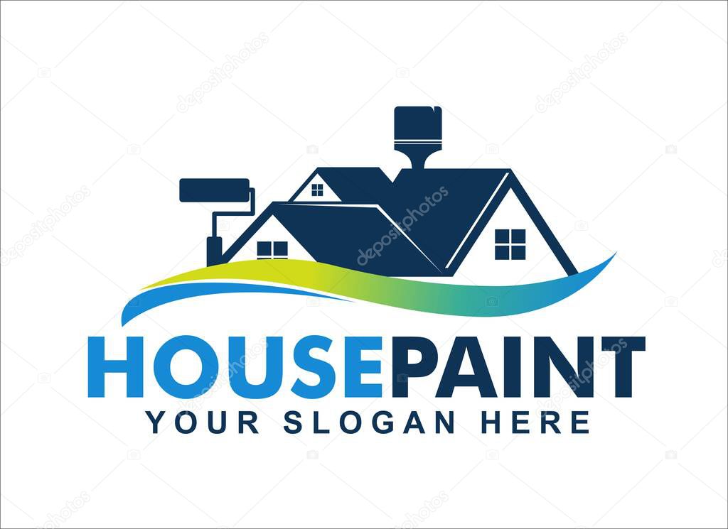 House home colored painting service logo vector silhouette illustration template business logo design.