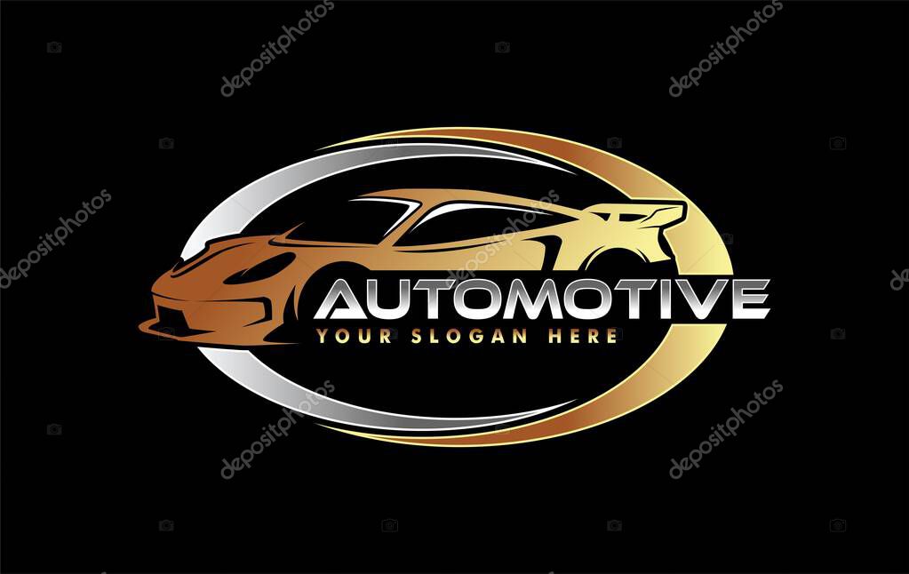 Sport car automotive industry vector illustration logo silhouette template on black background
