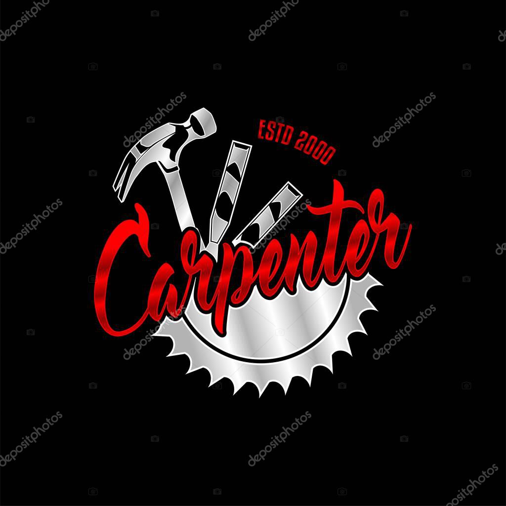 Carpenter handyman vector logo badge label illustration emblem template silhouette vintage retro graphic design concept for business furniture