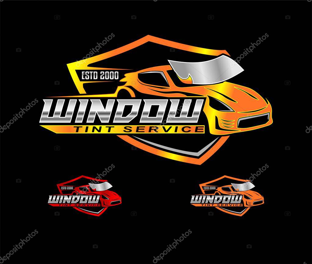 Automotive car window tint logo design template modern vector isolated on black background