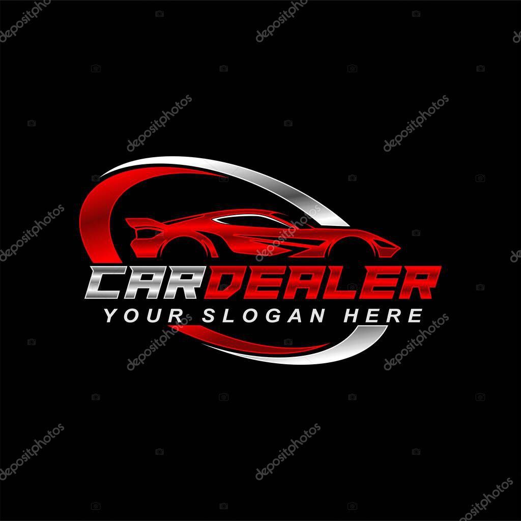 Auto car dealership logo emblem silhouette icon design template automotive,sport car showroom garage vector illustration on black background