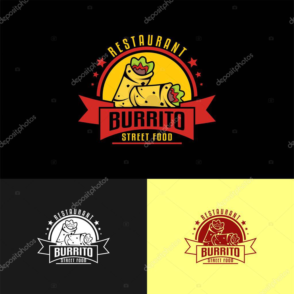 Burrito traditional mexican food logo sticker emblem label template for cafes, restaurants, food trucks