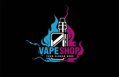 vape shop vektör ilüstrasyon premium logo amblem rozet duman elektronik sigara şablon