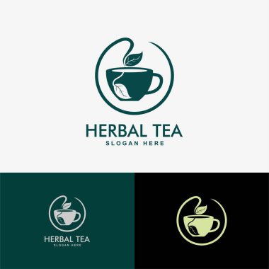 Yeşil çay logosu illüstrasyon çaydanlık simgesi Temiz logo vintage