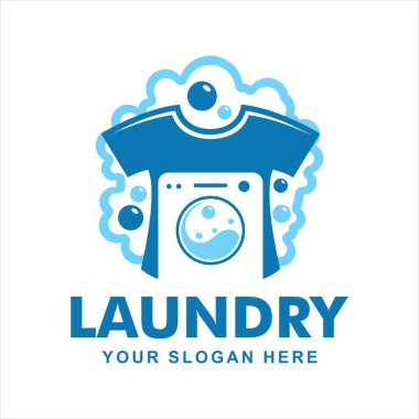 Çamaşırhane logosu amblem tasarım şablonu çamaşır makinesi hızlı ve temiz çamaşır servisi işi 