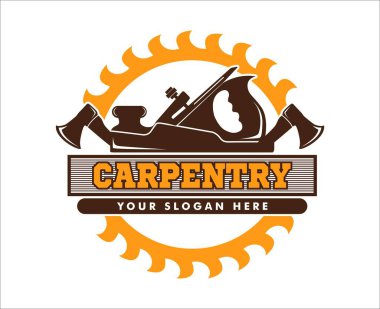 Marangoz, marangoz, vektör logosu etiketi, illüstrasyon, siluet, vintage, eski moda mobilya tasarımı.