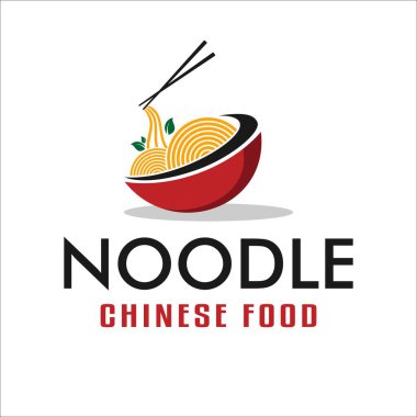 Çin yemeği amblemi erişte ramen tasarımı vektör illüstrasyon şablonu Japon Kore lokantası Asya yemek işi için kırmızı kase