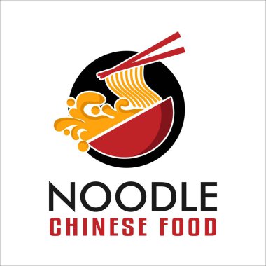 Çin yemeği amblemi erişte ramen tasarımı vektör illüstrasyon şablonu Japon Kore lokantası Asya yemek işi için kırmızı kase
