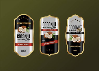 Hindistan cevizi yağı etiket tasarımı afiş etiketi vintage lüks altın etiket