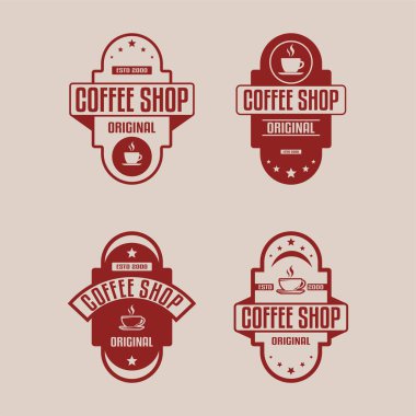 Kahve dükkanının logosu şablon primi. Pul retro rozet kahve fincanı vektörü, bar sembolü eski simge