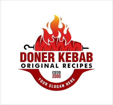 Vektör illüstrasyon Doner kebap logo şablonları. Türk ve Arap fast food restoranları için yaratıcı markalar. iş logoları, markalaşma logoları