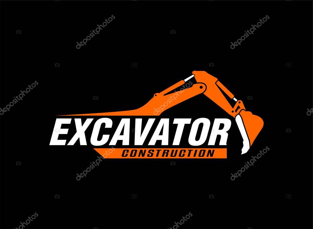 Excavator logo emblem design template heavy, transportation vehicle mining equipment for construction, contractor logo vector illustration