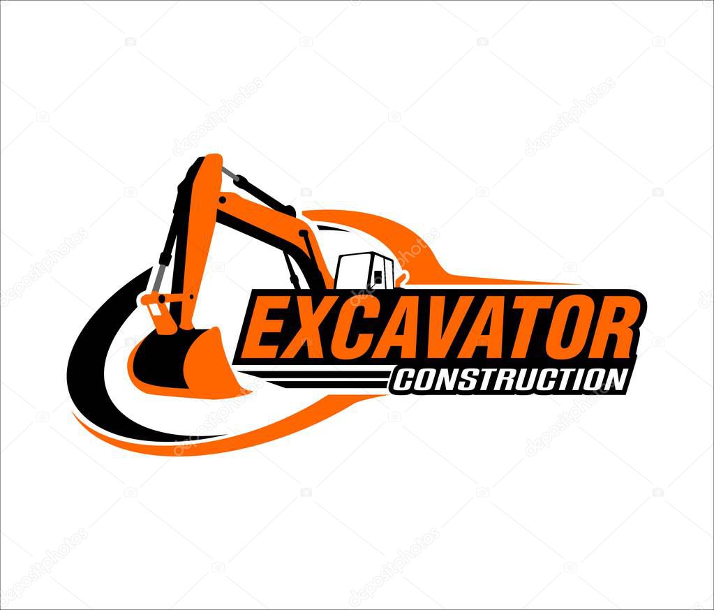 Excavator logo emblem design template heavy, transportation vehicle mining equipment for construction, contractor logo vector illustration