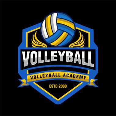 Voleybol şampiyonası logosu rozet amblemi vektör illüstrasyon tasarımı modern kulüp, turnuva, spor takımı kimliği tasarımı