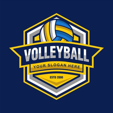 Voleybol şampiyonası logosu rozet amblemi vektör illüstrasyon tasarımı modern kulüp, turnuva, spor takımı kimliği tasarımı