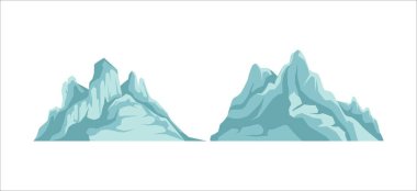 Dağ ve tepe, düz kaya dağları rahatlama, karlı uçurum ıssız kayalık tepe, çizgi film kanyonu silueti. 