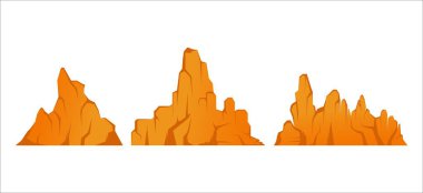 Dağ ve tepe, düz kaya dağları rahatlama, karlı uçurum ıssız kayalık tepe, çizgi film kanyonu silueti. 