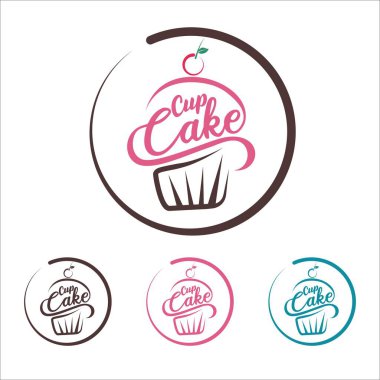 Kupa keki tatlı logo vektör tasarımı çizimi pasta işi için mükemmel