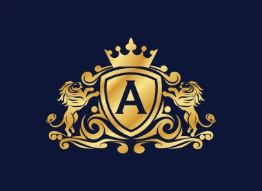 Lüks aslan arması simge amblemi premium tasarım şablonu siyah arkaplan üzerinde
