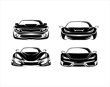 spor araba ön görünüm simgesi araç sembolü düz tasarım konsept siluet çizgi film arkaplanda izole