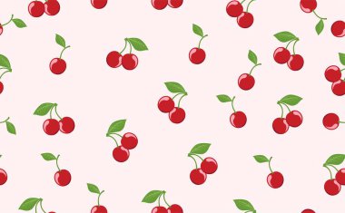 Yeşil yapraklı kırmızı kirazsız desen düz vektör şablon tasarımı çizimi
