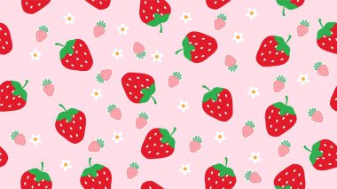 Kırmızı çilek desensiz baskı ambalajı, kumaş, duvar kağıdı, tekstil, arkaplan, düz tasarım karikatür çizimi