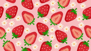 Kırmızı çilek desensiz baskı ambalajı, kumaş, duvar kağıdı, tekstil, arkaplan, düz tasarım karikatür çizimi