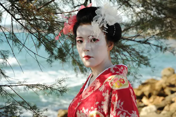 Deniz kenarındaki geyşa farkındalığı