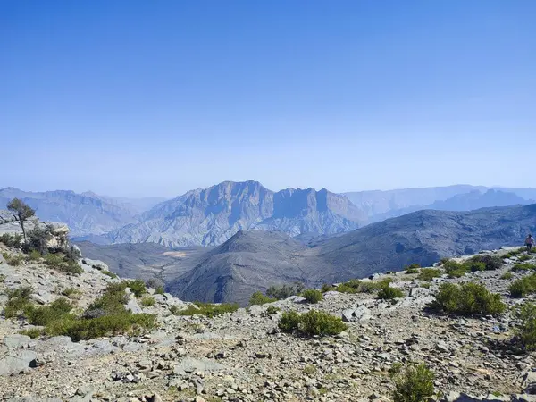 Scenic view of mountains against clear blue sky, during outdoor activities