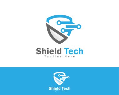 SHIELD teknoloji logosu yaratıcı dijital simge logo tasarımı kavramı