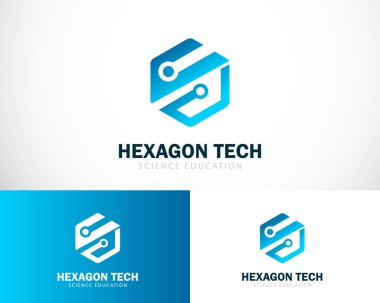 Altıgen teknoloji logosu yaratıcı bilim eğitim laboratuvarı molekül ağını birbirine bağlıyor