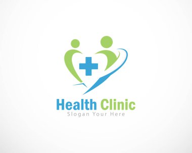 Sağlık hizmetleri logosu yaratıcı tasarım insanları artı işaret sembolü kliniği