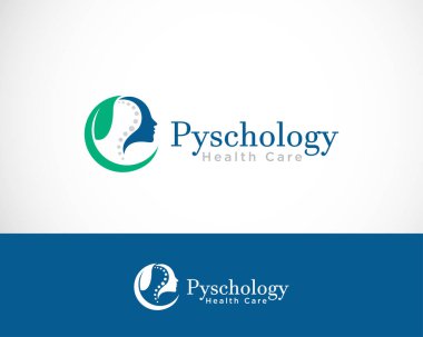 Beyaz arka plan üzerinde izole Modern vektör insan siluet logo. Yeşil ve mavi renkler. Adam baş ve yaprakları. Sağlık sembol. Konsept tasarımı web, klinik, okul, eğitim için. Yaratıcı simgesi.