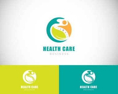 Sağlık hizmetleri logosu yaprak illüstrasyon el tıbbi tasarımı