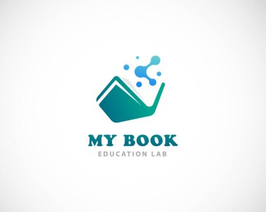 Kitap logom yaratıcı bilim molekülleri eğitim laboratuvarı tasarım konsepti.