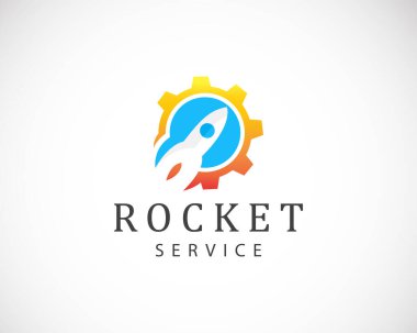 roket logosu yaratıcı dişli hizmetleri bilim eğitimi web amblemi işi