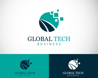 Global Tech logosu yaratıcı renk modern piksel dijital tasarım konsept iş ağı