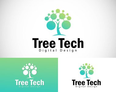 dijital ağaç logosu yaratıcı ağ bağlantısı tasarım konsepti piksel