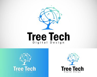 dijital ağaç logosu yaratıcı ağ bağlantısı tasarım konsepti piksel beyni