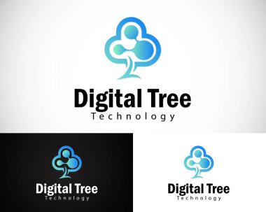 dijital ağaç logosu yaratıcı ağ bağlantısı tasarım konsepti piksel