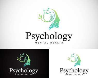 Psikoloji logosu yaratıcı sağlık beyin tasarımı doğa yaşam konsepti insanların başı