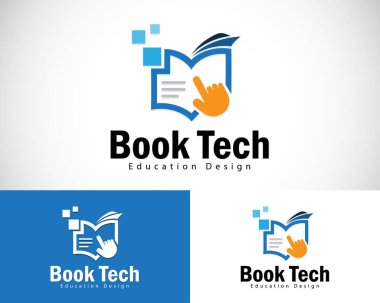 Kitap teknolojisi logosu yaratıcı dijital akıllı okuma tasarım konsepti el eğitimi online