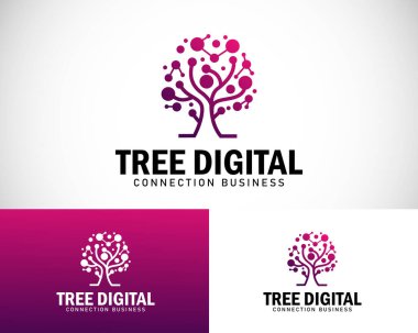 Ağaç dijital logosu yaratıcı tasarım kavramı yenilik fikri teknolojisini birbirine bağlar