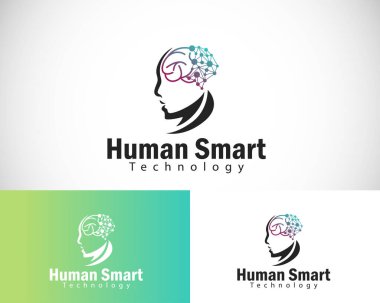 İnsan teknolojisi logosu yaratıcı tasarım konsepti ok karı dijital bağlantı beynini finanse ediyor