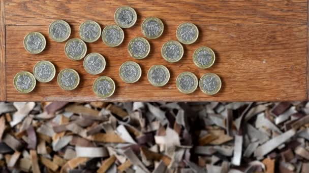 埃克塞特英国 金融货币形象 从桌子上数到人手里的英镑硬币 英国货币和银行或储蓄概念 — 图库视频影像