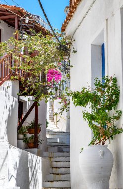 Eski bir Yunan kasabasında beyazlatılmış bir eve gidiyor. Tatil tatili esir alınması.