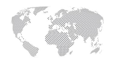 Dünya haritası yarım ton. Dünya haberleri ve makaleleri için yapılmış. Beyaz arkaplanda gri daireler.